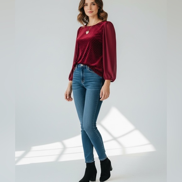 Vince Camuto Tops - Vince Camuto Cabernet Gold Embellished Top